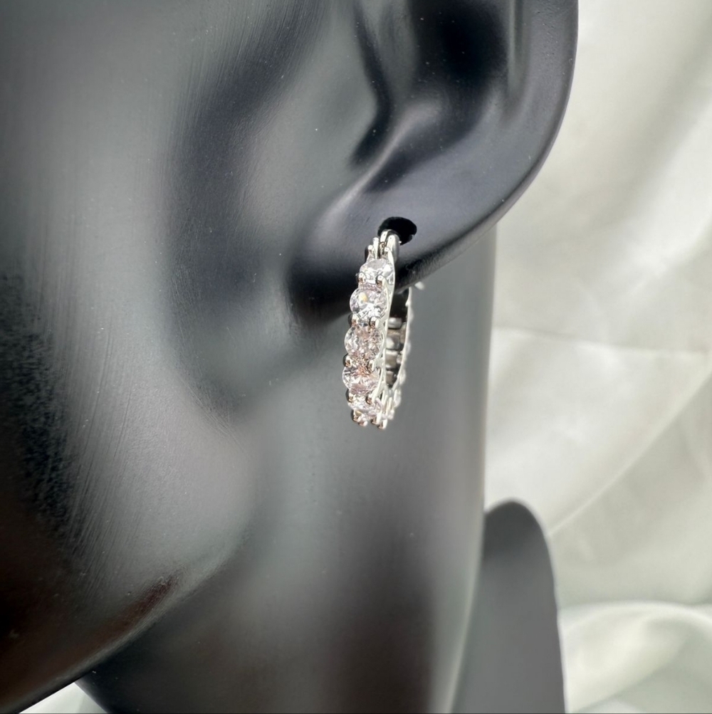 Wedding guests Crystal Silver Hoop Earrings - Picture 3 of 7